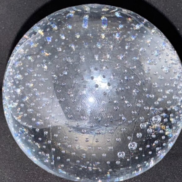 Clear Round Glass 3 Paperweight Controlled Bubbles Poland hand made - F1506 - Picture 6 of 10